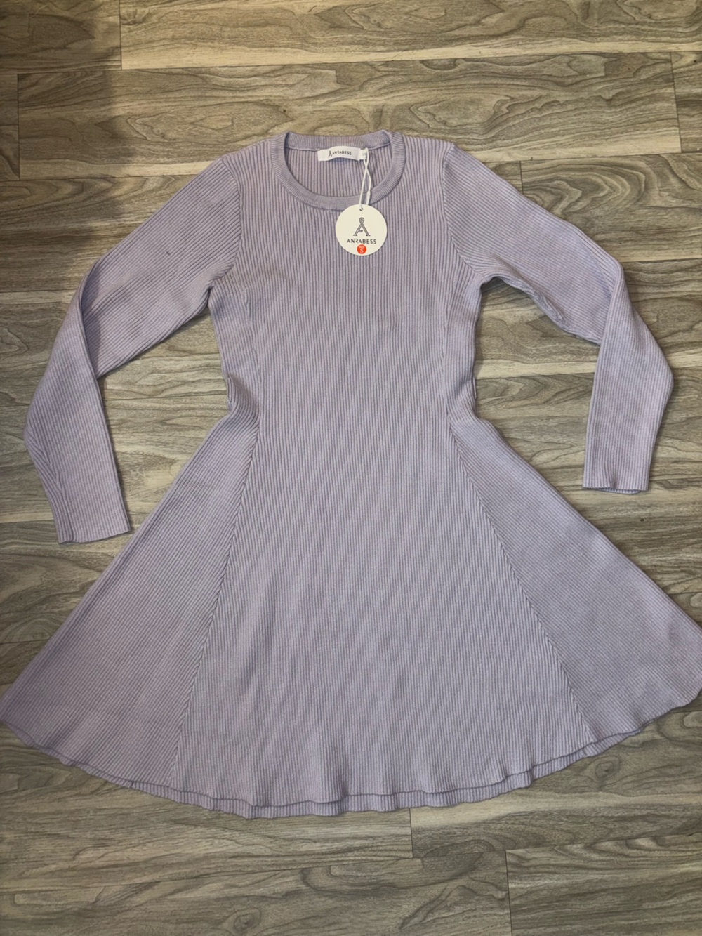 Lilac Ribbed Fit-and-Flare Long-Sleeve Dress